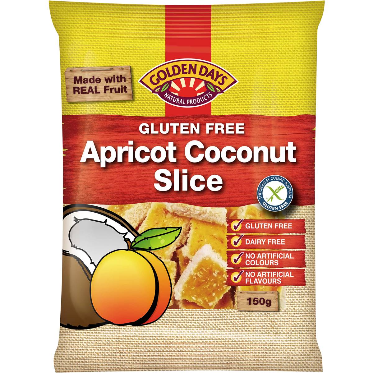 Golden Days GF Apricot Coconut Slice 150g