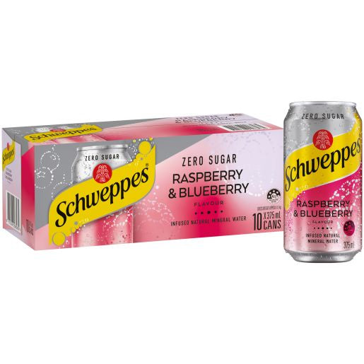 Schweppes Mineral Water Raspberry & Blueberry Zero Sugar Cans 10x375ml