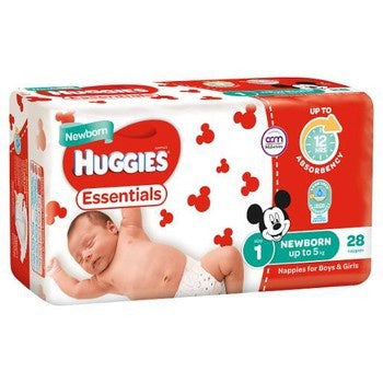 Huggies Essentials Nappies Size 1 New Born 28pk