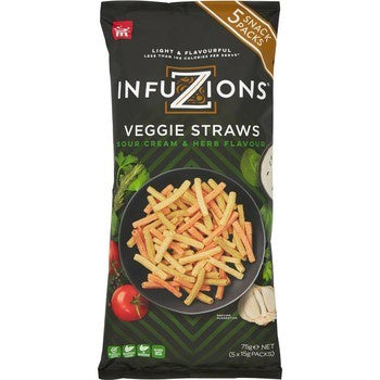 Infuzions Veggie Straws Sour Cream & Herb 75g 5pk