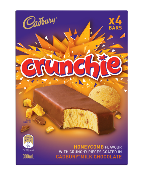 Cadbury Crunchie Honeycomb Flavour Ice Cream Bar 4 Pack | 300mL