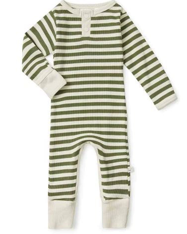 Snuggle Hunny Longsleeve Organic Growsuit Olive Stripe