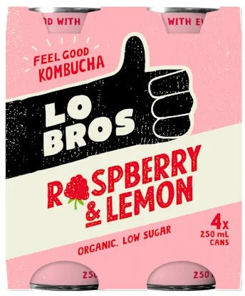 Lo Bros Raspberry & Lemon Kombucha 250ml x 4