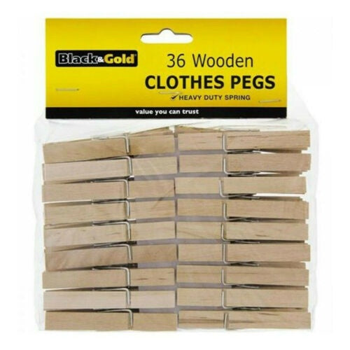 Black & Gold Wooden Clothes Pegs 36pk (RTC)