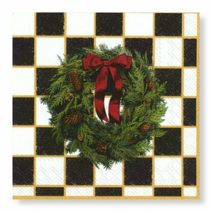 Manor Road Cocktail Napkins Checkered Wreath 20pk