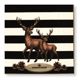 Manor Road Luncheon Napkins Striped Deer 20pk