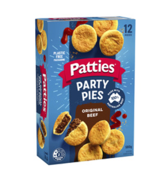 Patties Frozen Party Classic Beef Pies 12pk