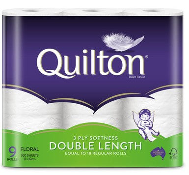 Quilton 3 Ply Double Length Toilet Tissue 9 Pk